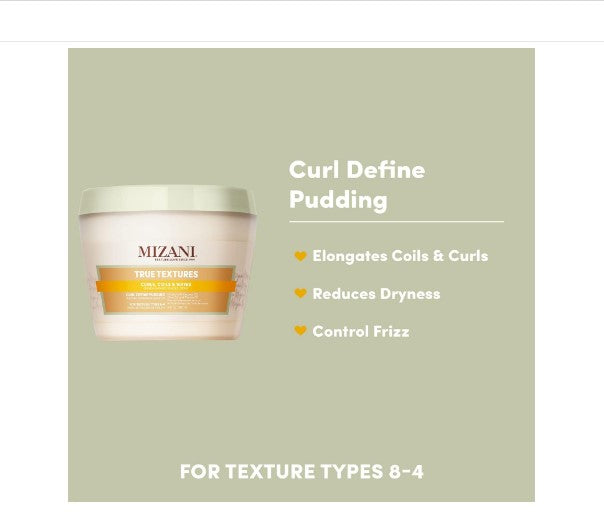 Mizani True Textures Curl Define Pudding | Moisturizing & Prevents Frizz | with Coconut Oil | Paraben Free | for Curly Hair | 8 Oz